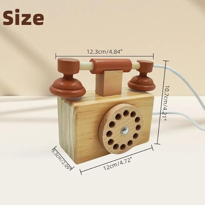 Ring Ring Telephone - Solid Wood Retro Chorded Dial Phone -1 pcs Toy Telephone-Pretend Play Toy Telephone -Role-Playing - Boost Communication Skills and Language Development - Age 3+ (1)