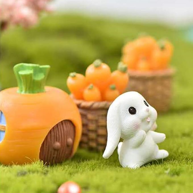 PRETYZOOM 7pcs Easter Rabbit Radish Model Table Ornament Creative Micro Landscape Decoration for Home Decor Desktop Adornment Present for Easter Garden