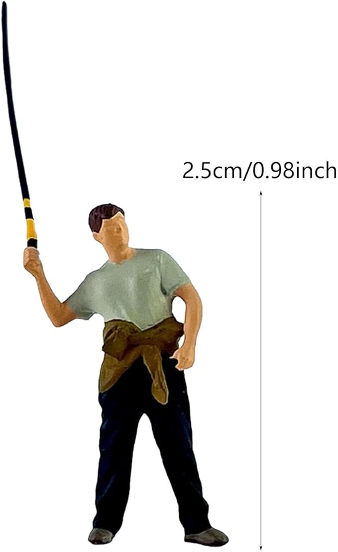 1/64 Scale Fishing Figure Tiny People Model Craft Photography Props Novelty Scene Artwork Mini Landscape Accessories Ornament, Casting Fishing Rod