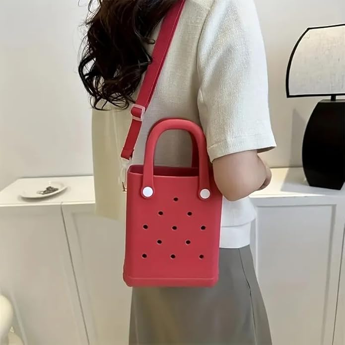 Mini Rubber Beach Bag with Strap & Charms, Waterproof EVA Beach Bag for Girls, Small Rubber Tote Bag for Women