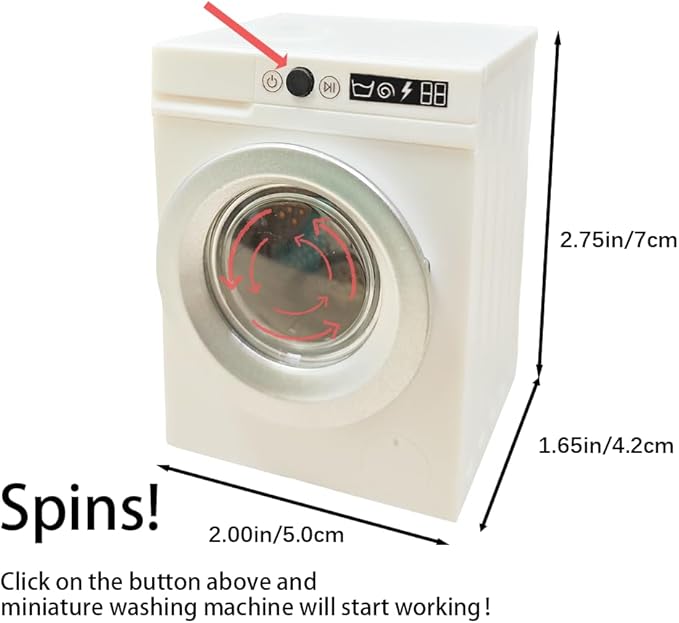 Cyraft 1:12 Scale Miniature Electric Washing Machine and Laundry Set, Realistic Dollhouse Accessories, Toy Washing Machine