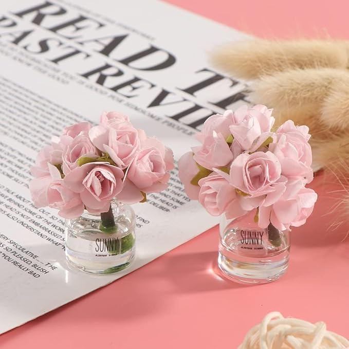 2Pcs Miniature Flowers Vases with Realistic Handmade Rose,1:12 Scale Dollhouse Miniature Flower in Vase Dollhouse Scenes, Micro Landscape Decorations
