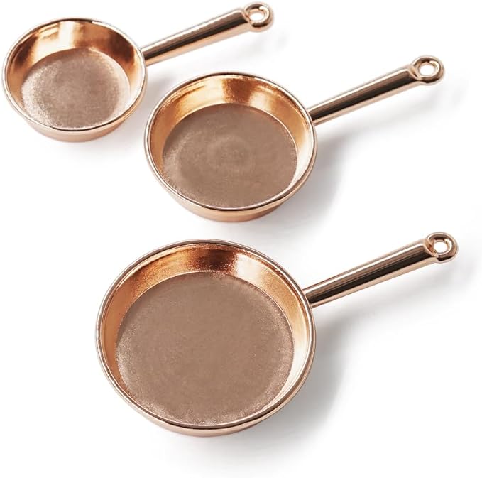 Odoria Dollhouse Frying Pan Miniature: 1/12 Scale Skillet Cookware for Kitchen Restaurant - Mini Kitchenware Cooking Utensils Metal Copper 3Pcs