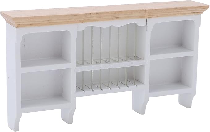 1/12 Miniatura Storage Cabinet Wall Mounted Hand Painted Dollhouse Cupboard Crafted Mini Shelf(White)