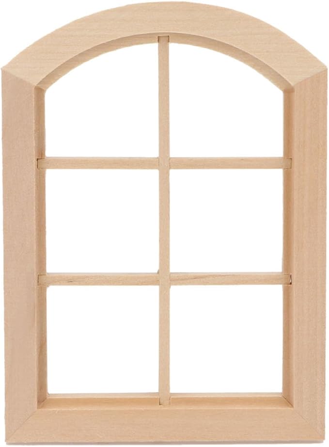 Dollhouse Windows 2PCS Miniature 6-Pane Window Frame 1 : 12 Frame DIY Mini House Decoration Wooden Fiary Window Model Doll House Accessories (Woody)