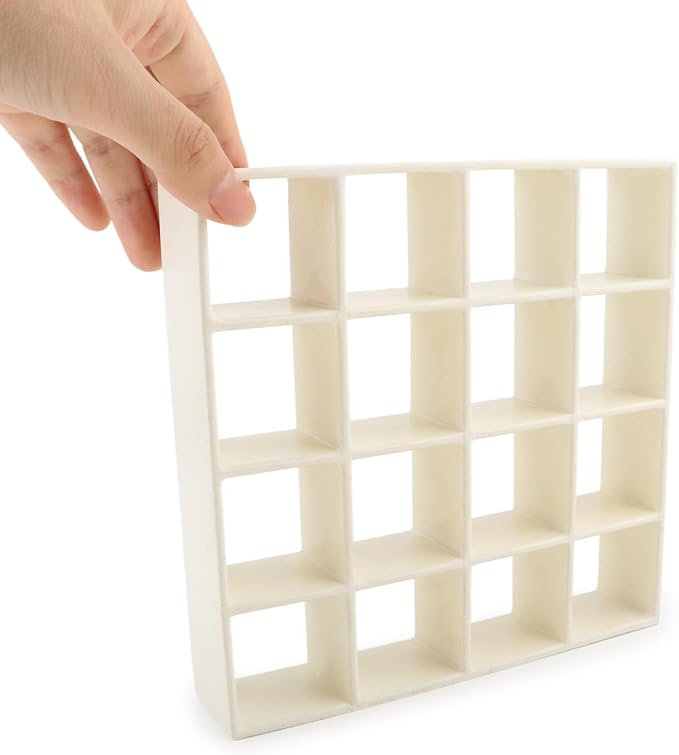 Miniature Furniture Storage Rack 1/12 Dollhouse Furniture 16 Grid Shelf Bookshelf Display Shelf Wall Rack Stand Mini House Scene Decoration (Beige)