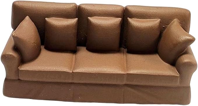 1: 64 Furniture Miniature Resin Sofa Model Accessories for Playhouse, Studio Scene, Tabletop Decoration Multifunctional DIY Figurine Handmade, Brown