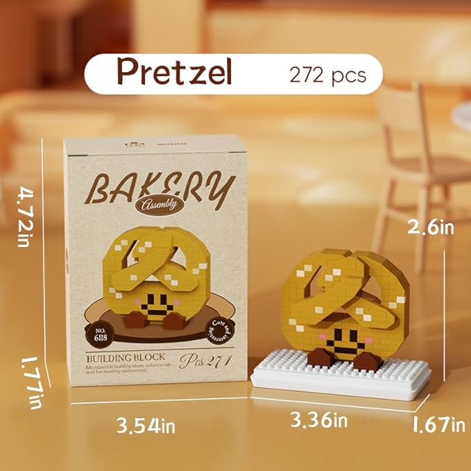 Pretzel Happy Bread Series Food Cute Series Set Toy Mini Bricks Micro Building Kit Toys Desktop Ornaments Gift for Adults Kids