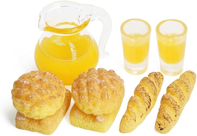 Odoria 1/12 Miniature Orange Juice Pitcher and Bread 6Pcs Miniatures Dollhouse Decoration Accessories Doll House Accessory