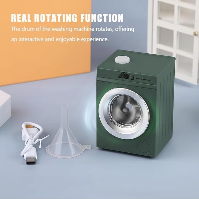 Mini Washing Machine Model - Real Rotating Drum Design, 1:12 Dollhouse Miniature Washing Machine Furniture Appliance Model Dollhouse Decoration Accessories (Green)