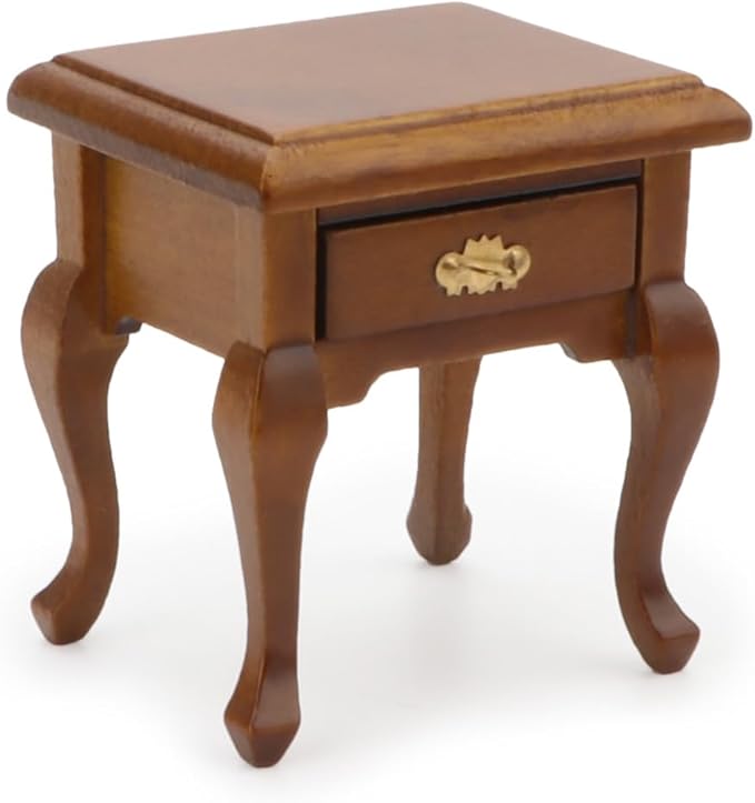Miniature Furniture 1:12 Bedside Table Dollhouse Accessories Wooden Nightstand Vintage Living Room Bedroom Scene Bedroom Bedsides End TableHouse Model Decoration (Brown)