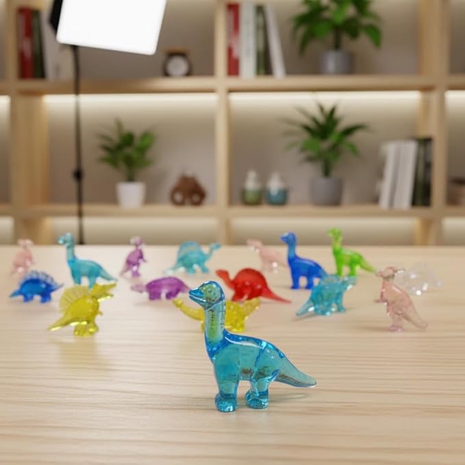 HappyFiller 55 Pcs Multi Color Mini Acrylic Dinosaur Figures,Tiny Resin Sensory Bin Filler, Beach Theme Party Favors Cake Decoration,Vase Fillers