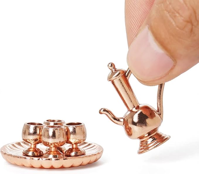 Odoria 1/12 Miniature Tea Set Dollhouse Decoration Accessories, Bronze