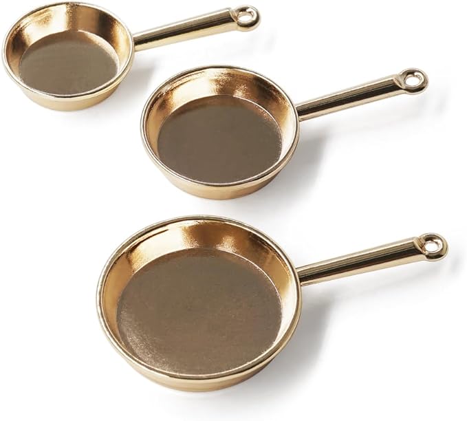 Odoria Dollhouse Frying Pan Miniature: 1/12 Scale Skillet Cookware for Kitchen Restaurant - Mini Kitchenware Cooking Utensils Metal Golden 3Pcs