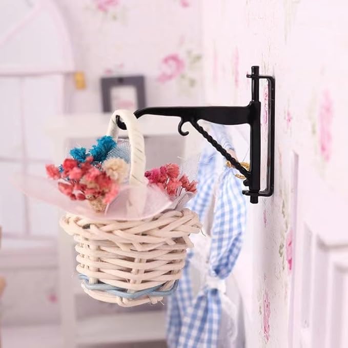 Miniature Metal Wall Bracket, 3PCS Dollhouse Plant Hanger Hook, Black, Miniature Wall Bracket, Dollhouse Decor