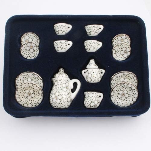 NW 1 Set 15 Pieces 1:12 Ceramics Tea Cup Set Lovely Dollhouse Decoration Set Dollhouse Kitchen Accessories(#3)