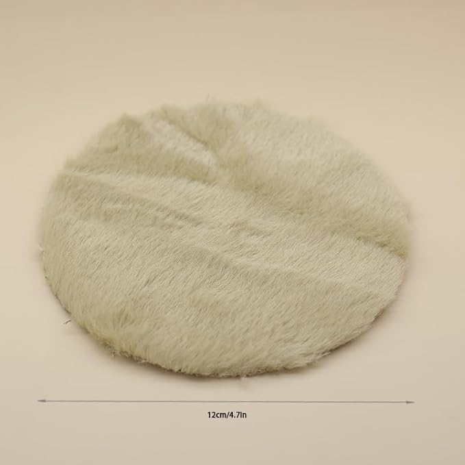 Round Dollhouse Mini Carpet, White Fluffy Rug, 4.33 Inch Diameter, Lightweight Decor for 1/12, 1/8, 1/6 Scale Miniatures (Khaki)