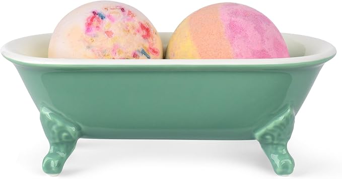 NEWHENGS 6.5" Ceramic Mini Decorative Clawfoot Bathtub Bar Soap Dish, Kitchen Sponge Holder and Shower Tray for Bathroom, 1 Pack(Mermaid)