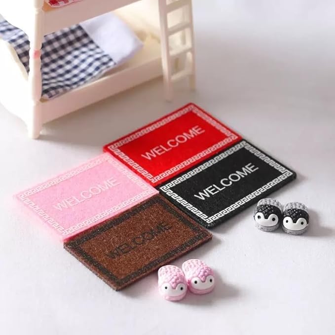 1Pc Brown 1/12 Miniature Welcome Mats Carpets Doormat Dollhouse Decoration Accessories, Vintage Mini Welcome Floor Mat Pad Floor Rug Cover Blankets
