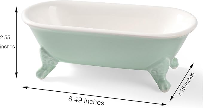 NEWHENGS 6.5" Ceramic Mini Decorative Clawfoot Bathtub Bar Soap Dish, Kitchen Sponge Holder and Shower Tray for Bathroom, 1 Pack(Bright Teal)