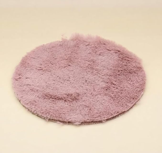 Round Dollhouse Mini Carpet, White Fluffy Rug, 4.33 Inch Diameter, Lightweight Decor for 1/12, 1/8, 1/6 Scale Miniatures (Pink)