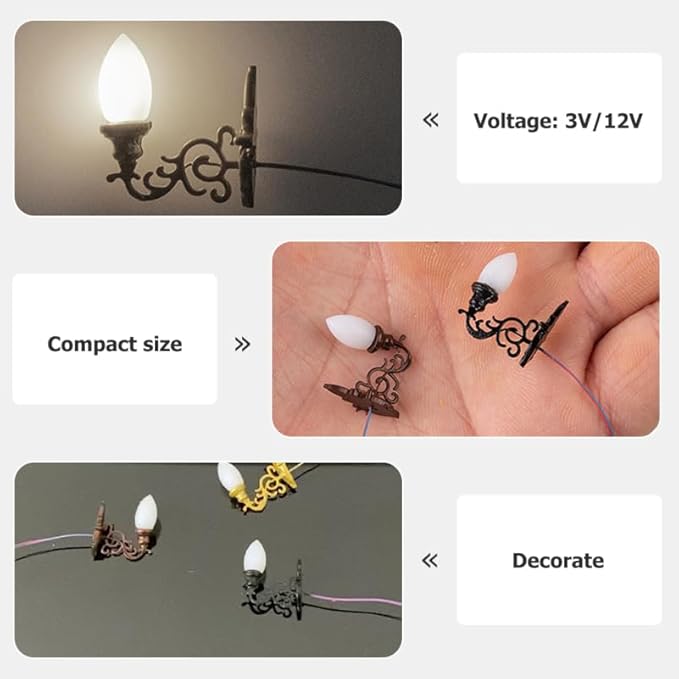 4pcs Dollhouse Wall Light Miniatures Battery Wall Lights Miniature Stuff Lamppost Model Dollhouse LED Light Miniature Wall Lamp Miniature Decor Simulation Wall Lamp Mini Lights Abs