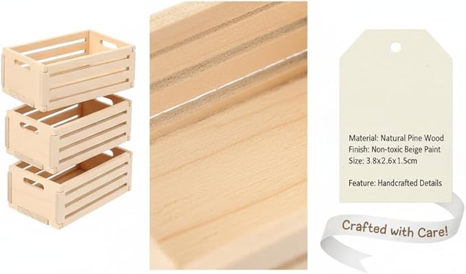 Veemoon 5pcs Small Crafts Wood Crates Basket, Miniature Dollhouse Christmas Furniture Decoration Accessories Paintable Mini Storage Box Rustic Display Wood Crates for Organizing Small Items (1.5×1")