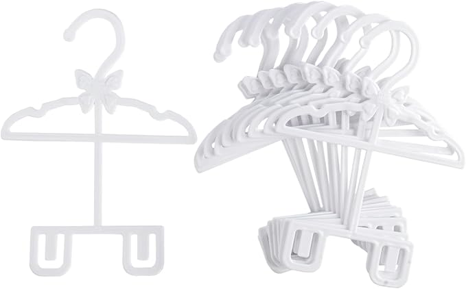 Doll Full-Outfit Clothes Hangers for 18" Doll Clothes- 12pk Unique Design Compatible w American Girl Holds Your Top & Bottom at Once Including Dresses, Pants, Shirts, Skirts - White