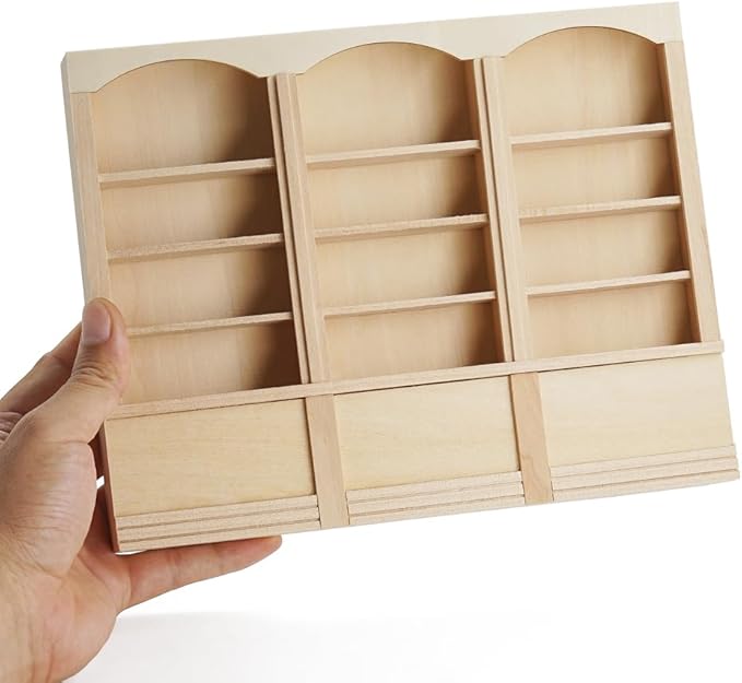 Odoria Dollhouse Bookcase Shelf Miniature: 1/12 Scale Bookshelf for Books Library School Office - Mini Wall Display Cabinet Storage Shelving Victorian Vintage - Tiny Wood Furniture Unfinished