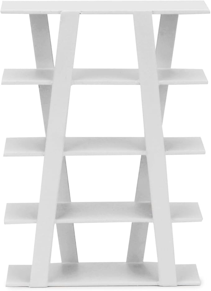 Dollhouse Shelf Miniature Furniture Bookshelf 1/12 Scale Wooden Storage Rack Four Tier Shelves Doll House Accessories and Furniture Display Stand Mini Scene Ornaments Decoration (White)