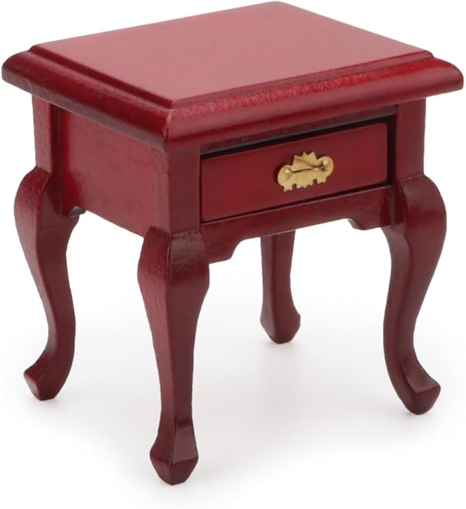 Miniature Furniture 1:12 Bedside Table Dollhouse Accessories Wooden Nightstand Vintage Living Room Bedroom Scene Bedroom Bedsides End TableHouse Model Decoration (Red)