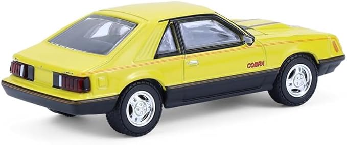 Greenlight Collectibles 13370-C Muscle Series 30-1:64 Scale Diecast Model - 1979 Mustang Cobra Fastback - Bright Yellow with Black and Red Cobra Hood Graphics and Stripe Treatment