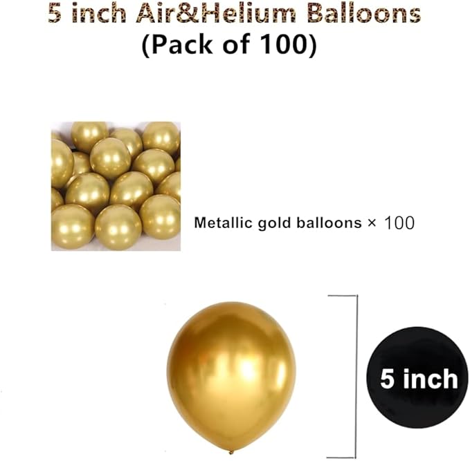 5 inch Metallic Gold Balloons, 100 pcs Thick Chrome Gold Latex Party Balloons (Metallic Gold)