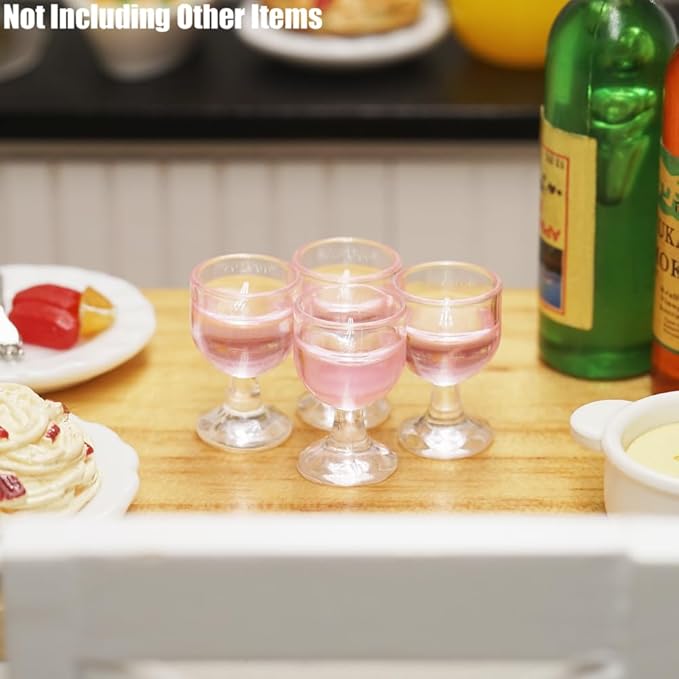 Odoria 1/12 Miniature Wine Glasses 4Pcs Dollhouse Decoration Accessories, Rose Wine