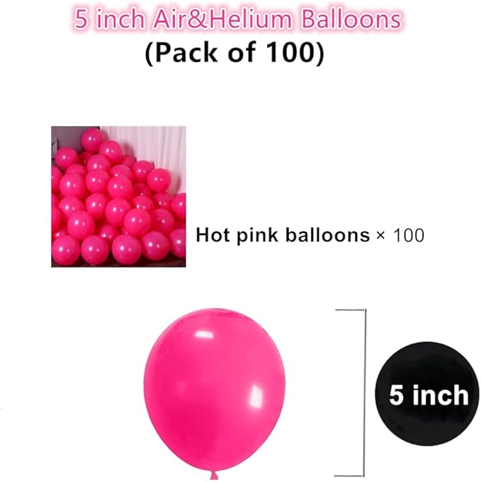 5 inch Hot Pink Party Balloons, 100 pcs Mini Dark Pink Latex Balloons for Birthday Wedding Baby Shower Decorations (Hot Pink)