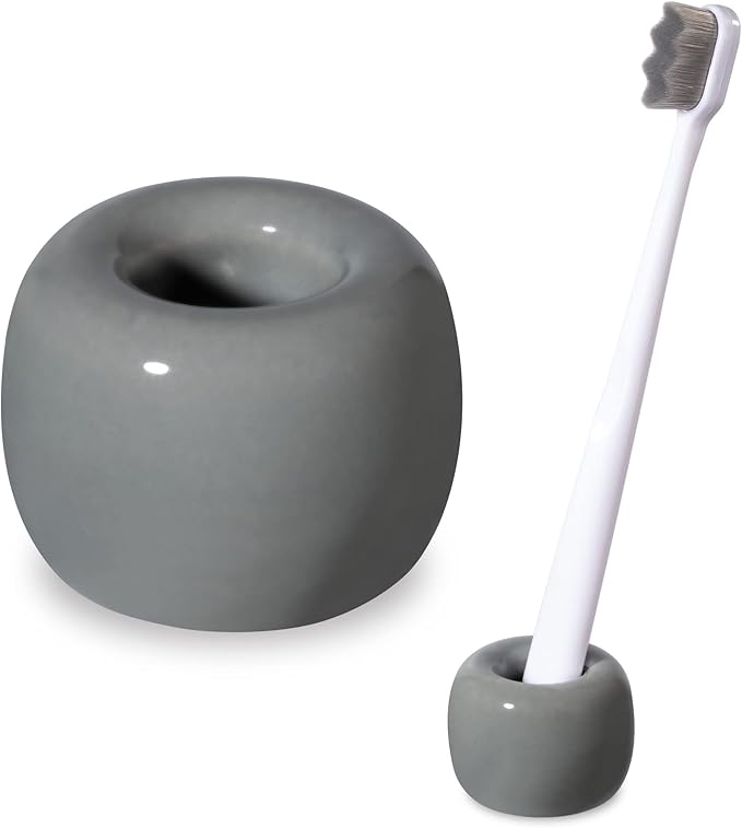Urbanstrive Sleek Mini Ceramics Toothbrush Holder Stand for Bathroom Vanity Countertops (Gray 1-Pack)