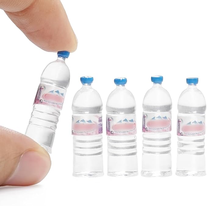 Odoria Dollhouse Water Bottles Miniature: 1/6 Scale Mineral Water for Kitchen Restaurant - Mini Drinking Bottle Accessories 5Pcs