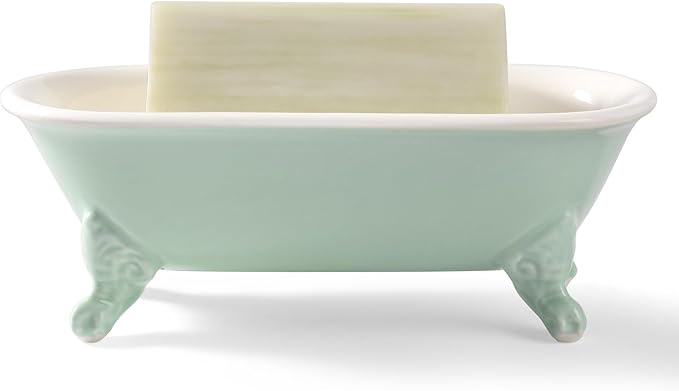 NEWHENGS 6.5" Ceramic Mini Decorative Clawfoot Bathtub Bar Soap Dish, Kitchen Sponge Holder and Shower Tray for Bathroom, 1 Pack(Bright Teal)