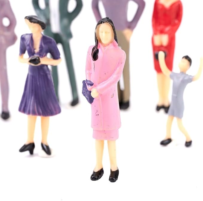 50 Pcs Mini People Figurines 1:32 Scale Architectural Painted Tiny People Model Sitting And Standing, 2.38 inch Plastic Miniature People Assorted Poses Model Trains For Miniature Scenes
