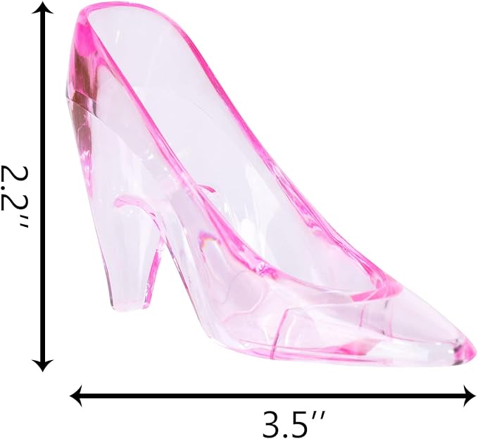 ZYFLSQ 24 Pieces Mini Plastic Cinderella Slippers 3.5 Inch Glass Heels Princess for Wedding Birthday Party Table Favors Decoration (Pink)
