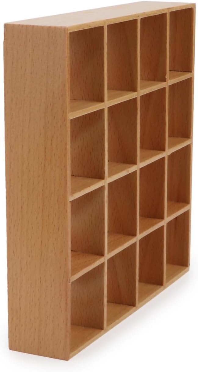 Miniature Furniture Storage Rack 1/12 Dollhouse Furniture 16 Grid Shelf Bookshelf Display Shelf Wall Rack Stand Mini House Scene Decoration (Wooden)