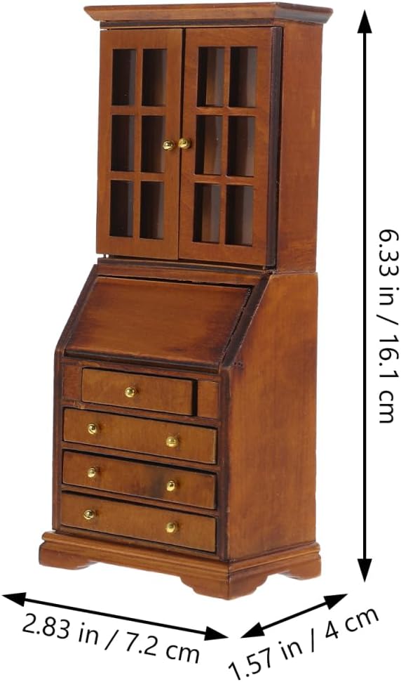 1:12 Scale Dollhouse Miniature Wooden Bookshelf Cabinet Mini Wood Drawer Cabinet Storage Shelves Furniture Cupboards for Dollhouse Accessories Mini Library Bedroom Decoration