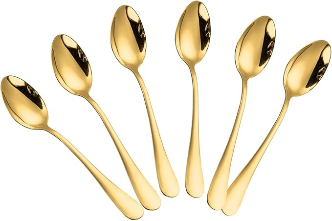 Wesdxc56 Demitasse Espresso Spoons, Mini Coffee Spoon, 4 Inches Stainless Steel Small Spoons for Dessert, Set of 6（gold)