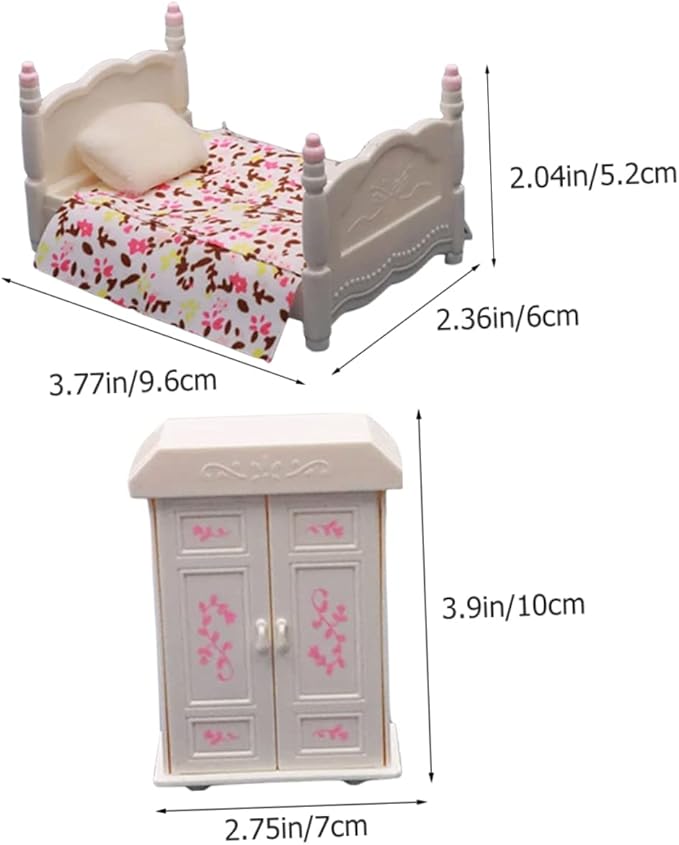 3.93 Inch Mini Bedroom Bed Cabinet Model - Miniature Dollhouse Furniture Set for Kids Assorted Color Perfect for Dollhouse Decor and Imaginative Play