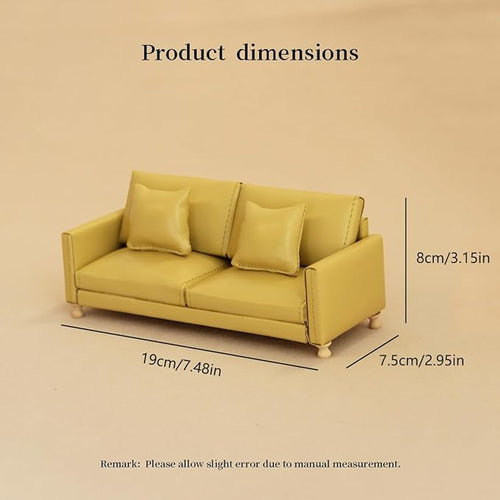 1:12 Dollhouse Leather Couch, Miniature Modern Double Sofa with Pillows, Dollhouse Luxury Couch Furniture Accessories for Living Room Bedroom (Green)