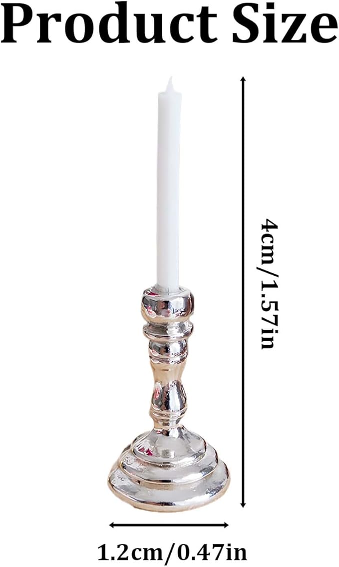 3-Piece Dollhouse Miniature Candle Holder Set, Vintage Style Simulation Candlesticks, 1/12 Scale Candles for Doll House Desk Ornament & Fairy Garden Decor （Silver