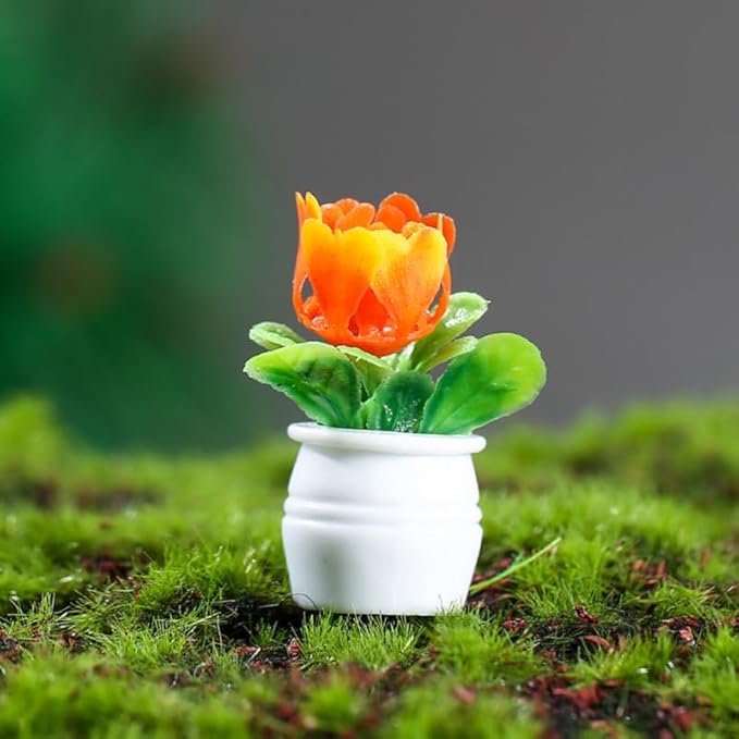 LALADEFIEE Miniature Flower Pots 5Pcs Dollhouse Accessories Tiny Potted Plant Models Realistic Resin Bonsai Decorations for Dollhouse Tabletop Micro Landscape