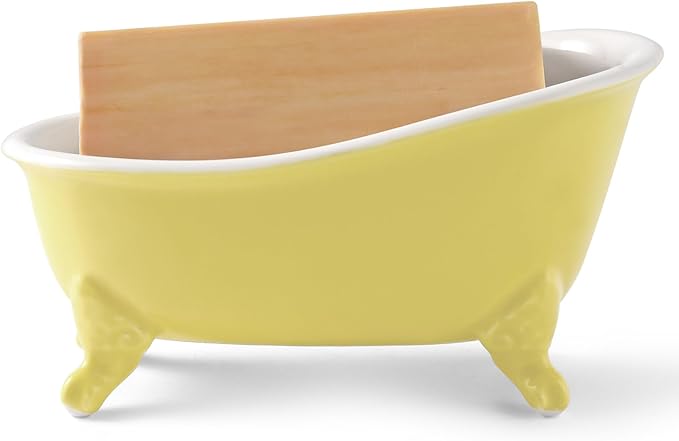NEWHENGS 6.1" Vintage Ceramic Mini Decorative Clawfoot Bathtub Bar Soap Dish, Kitchen Sponge Holder and Shower Tray for Bathroom, 1 Pack (Yellow)