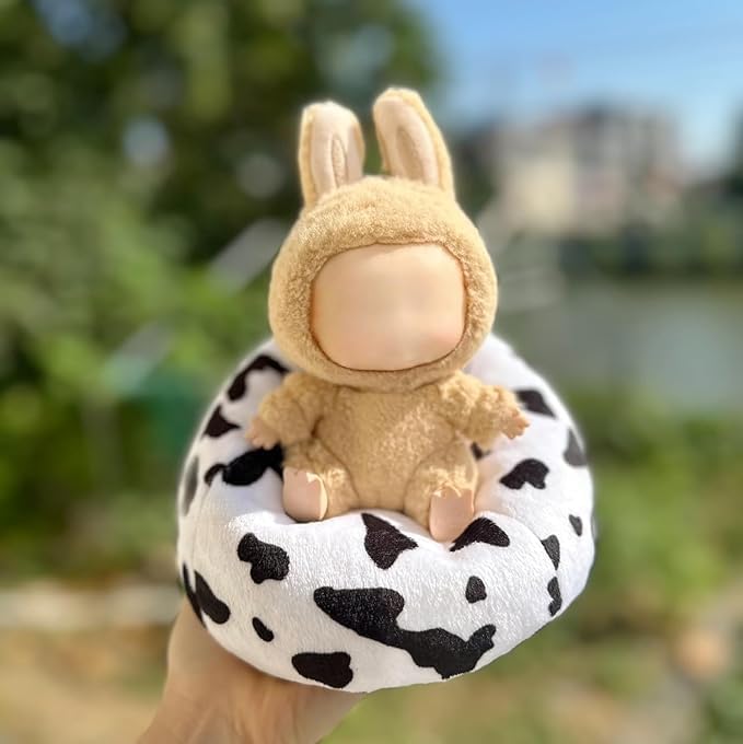 Handmade Bean Bag Chair for Doll Sofa Seat, Mini Sofa Suitable for 17 cm Dolls, Practical Accessories Suitable for Blind Box Enthusiasts and Collectors(Cow)