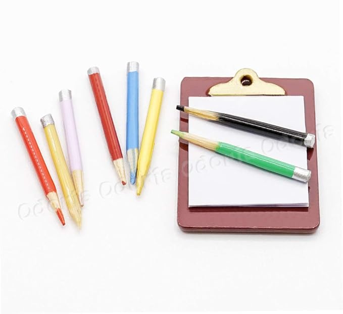 Odoria 1/12 Miniature Colored Pencils and Clipboard Dollhouse Decoration Accessories